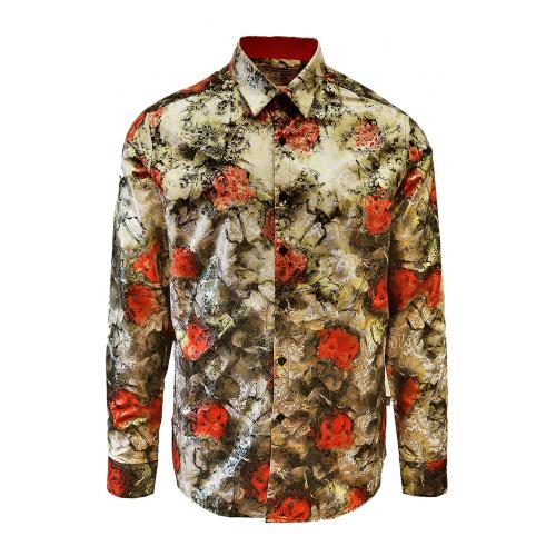 Stacy Adams Metallic Gold / Red / Black / White Floral Paisley Shirt 7528